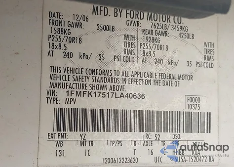 2007 Ford Expedition El Eddie Bauer z USA, uszkodzony, nr VIN 1FMFK17517LA40636